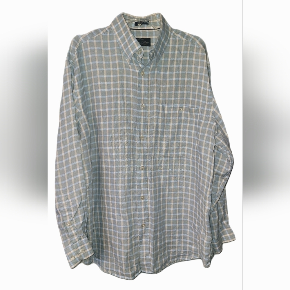 Orvis Linen Men's Shirt XL Windowpane Resortwear Business Casual Quiet Luxury
